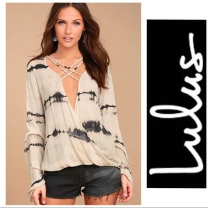 Lulus California Beige Tie-Dye Blouse